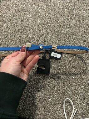 kate spade Bright Blue Slim Leather Belt with Gold Accents